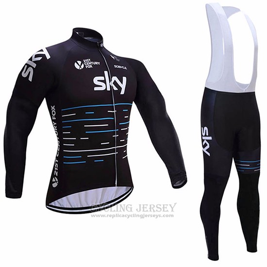 2017 Cycling Jersey Sky Black Long Sleeve and Bib Tight